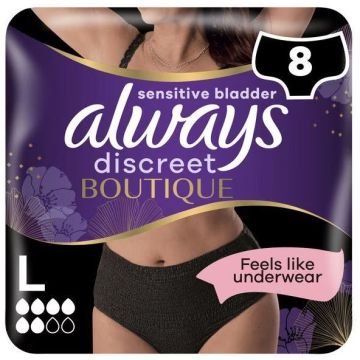 Always Discreet Boutique Pants Plus - Large - Black - 8 Pack
